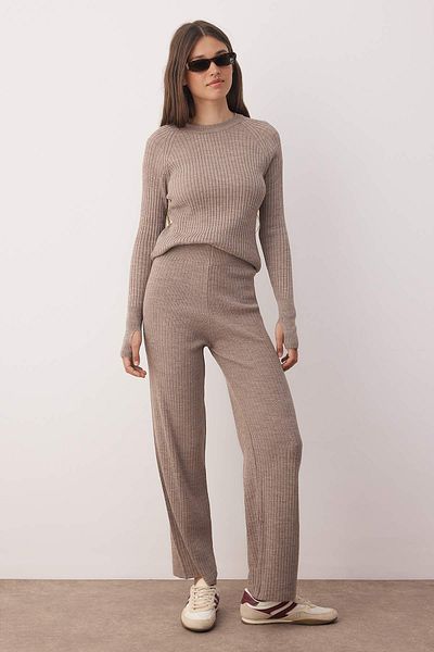 Trendyol Collection Mink Stone Basic Finger Detailed Knitwear Bottom-Top Set Twoaw24Au00032