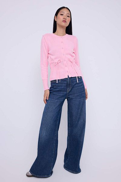 Trendyol Collection Teen Pink Waist Drawstring Fitted/Body Hugging Knitwear Cardigan Twoaw26Hi00004