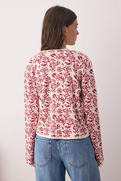 Trendyol Collection Ecru Soft Textured Ribbon/Bow Tie Patterned Knitwear Cardigan Twoaw26Hi00129