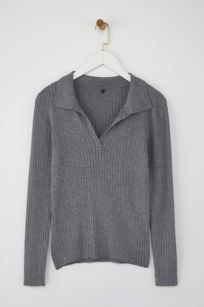 Trendyol Collection Wardrobe Essentials Anthracite Premium Yarn Polo Neck Ribbed Sweater |   Twoaw26Kz000770