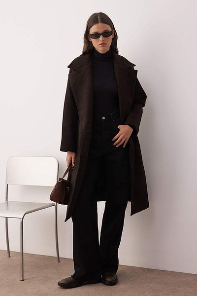Trendyol Collection Multicolor Houndstooth Long Mono Closure Oversize Cashmere Coat Twoaw26Kb00034