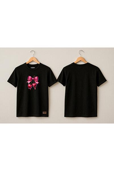 HUBERYWEAR Tricou de damă croi relaxat cu imprimeu cu fundă cireșie – HUBERY