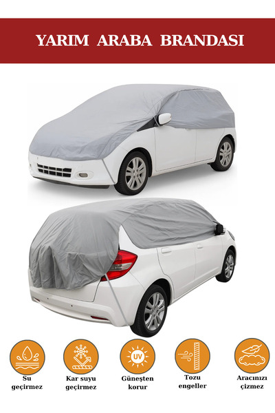 Breen Gri Yarım Araba Brandası, Su Geçirmez, Güneşten Korur, Toz ve Kir Önleyici, Buzlanma Önleyici