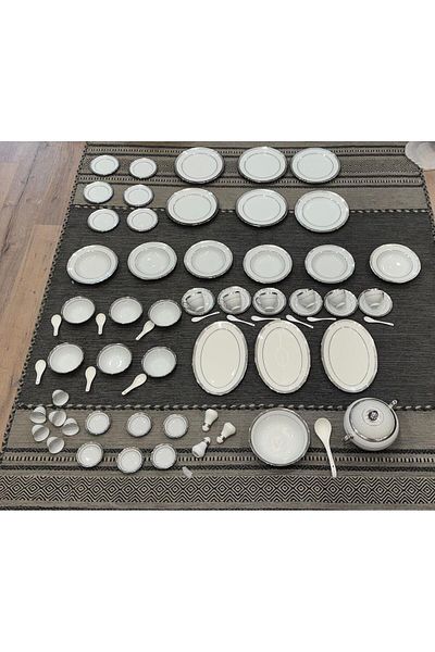 aljahwari 70-piece porcelain silver dining set for 6 people