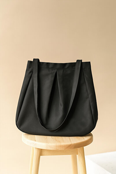 YUNUSOĞLU HOME Siyah Çok Amaçlı Premium Oversize Düz Orta Boy Kanvas Kadın El ve Omuz Çantası