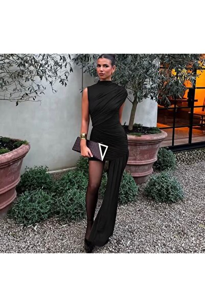 DESİGNEDBYD Dökümlü Asimetri Design Jarse Mini Abiye Elbise