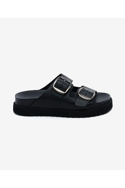 Greyder Women's Black Genuine Leather Slippers 5Y2Ct59054