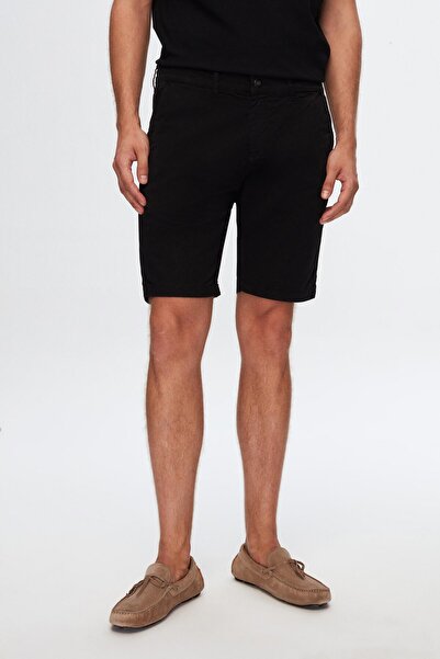 D'S Damat Pantaloni scurți negri din bumbac slim fit - buzunare laterale