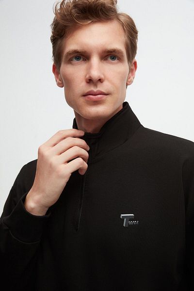 Twn Black Oversize Cotton Seasonal Sweatshirt - Half Zipper
