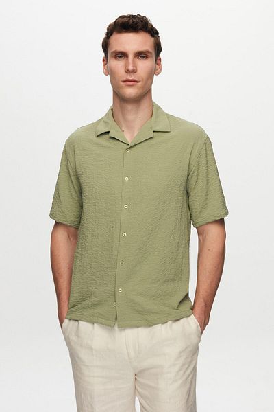 D'S Damat Ds Damat Relaxed Green Seersucker κοντομάνικο πουκάμισο χωρίς τσακισμένο