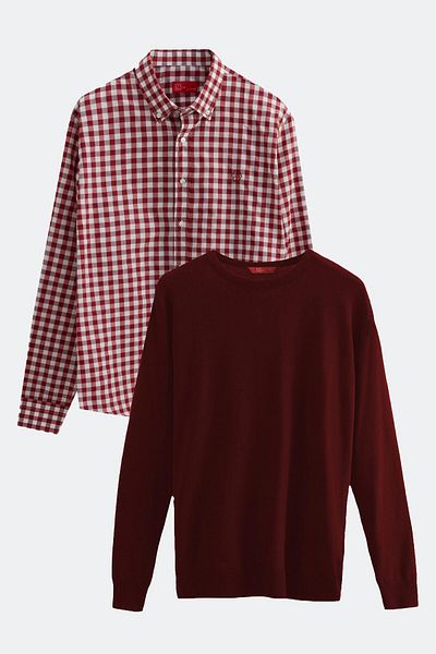 D'S Damat Πλεκτά και πουκάμισα Ds Damat Slim Fit Claret Red Cotton Blended 2 τεμαχίων Crew Neck