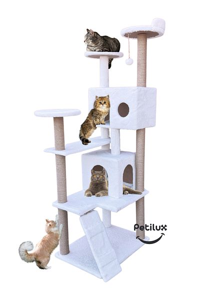 Petilux Multi-Storey Cat House and Scratching Tower Cat Play and Rest Area with Jute Drawstring Scratching Area