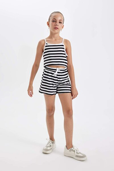 DeFacto Set 2 piese pentru fete - maiou cu bretele cu dungi și pantaloni scurți cu talie elastică D0075a824hs