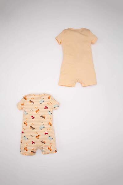 DeFacto Baby Boy Newborn Vehicle Printed Combed Cotton 2-Piece Short Sleeve Jumpsuit C8830A524Hs