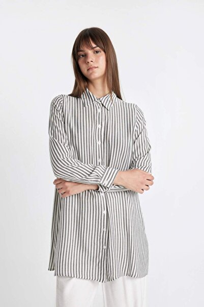 DeFacto Long Sleeve Striped Regular Fit Tunic - Shirt Collar D4409AX24HS