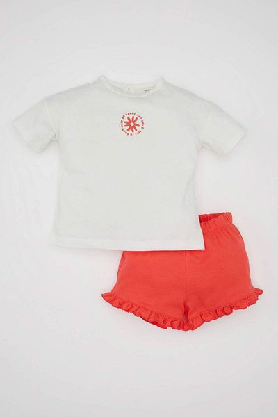 DeFacto Baby Girl Printed Short Sleeve T-Shirt Shorts 2 Piece Set Z9307A224Sm