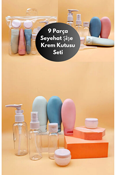 BRE HOME 9 Parça Özel Çantalı Seyehat Şişe Seti Tatil Seyahat Cantası 11595