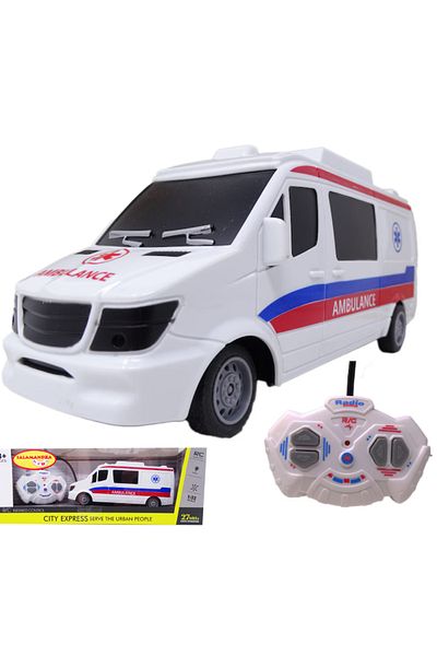Salamandra Masinuta de Jucarie din Plastic cu Telecomanda cu Functii Complete, Ambulanta, Alb/Albastru