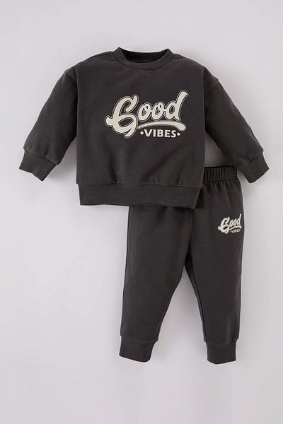 DeFacto Baby Boy 2 Piece Set Crew Neck Printed Sweatshirt Elastic Waist Sweatpants D0724A524Wn