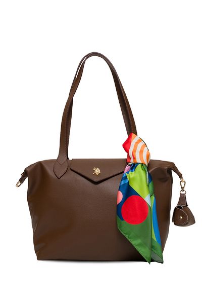 U.S. Polo Assn. A. Geantă de umăr pentru femei cu eșarfă maro Us25597