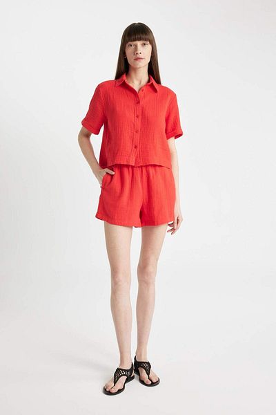 DeFacto High Waist Short Leg Muslin Shorts - Relax Fit D0567AX24SM