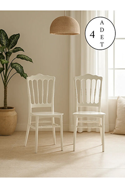 SANDALİE 4 Adet Serena Beyaz Mutfak Sandalyesi, Yemek, Bahçe, Kafe, Modern Sandalye