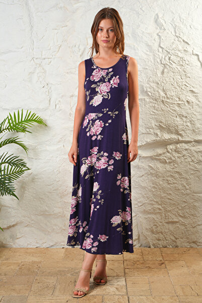 ESPİNA Women's Viscose Floral Print Zero Sleeve Summer Mini Size Dress