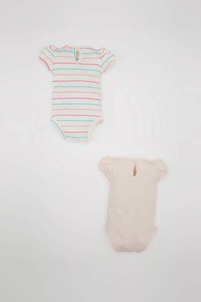 DeFacto Kislány újszülött nyakú csíkos fésült pamut 2 részes rövid ujjú pattintható test C9588A524HS