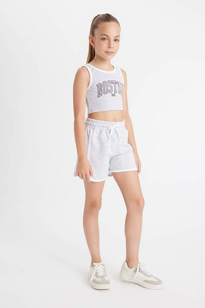 DeFacto Set de 2 bucăți pentru fete, cu șorturi crop cu imprimeu, cu șorturi D0069A824HS