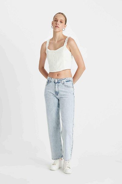DeFacto D2614AX24HS - Washed Straight Fit Jean Trousers, Ankle Length