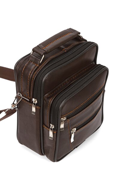 Newish Men's Genuine Leather Crossbody Long Strap Hand and Shoulder Bag - Brown