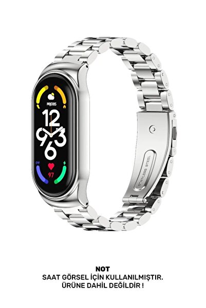 CONOCER Xiaomi Mi Band 3-4-5-6 Uyumlu Metal Paslanmaz Çelik Baklalı Kordon Gümüş