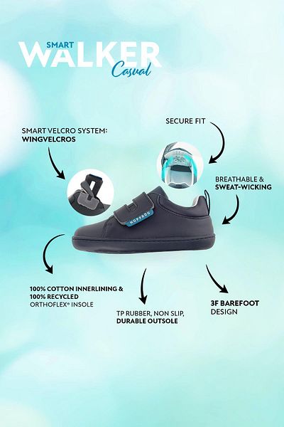 HOPFRÖG Παιδικά παπούτσια Smart Walker Casual Matte Navy Blue Barefoot