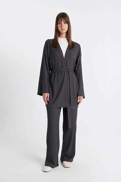 DeFacto Relax Fit Shawl Collar Belted Wrap Kimono Z8777Az24Sm