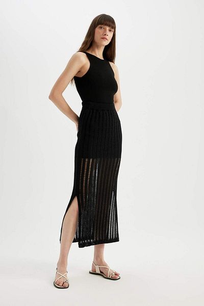 DeFacto Regular Fit Knitted Midi Skirt with Slit Detail - D1989Ax24Sm