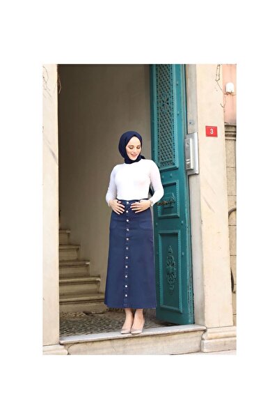 VELLICHOR Φούστα Gabardine με κουμπιά σε μήκος Navy Blue