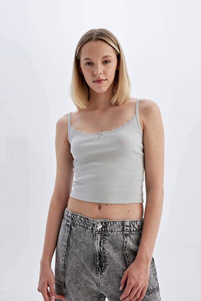 DeFacto Fitted Slim Fit Square Neck Ribbed Camisole Strap Undershirt D1240Ax24Sm