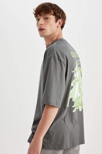 DeFacto 100% Cotton One Piece Loose Fit Crew Neck Back Printed Short Sleeve T-Shirt C5871Ax24Hs