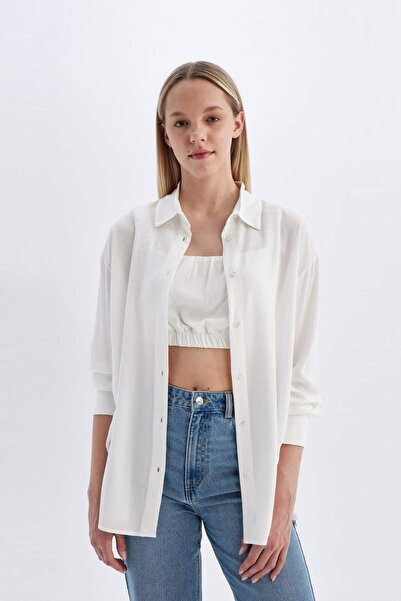 DeFacto Long Sleeve Viscose Shirt - Crinkle Oversize Fit C3823AX24SM