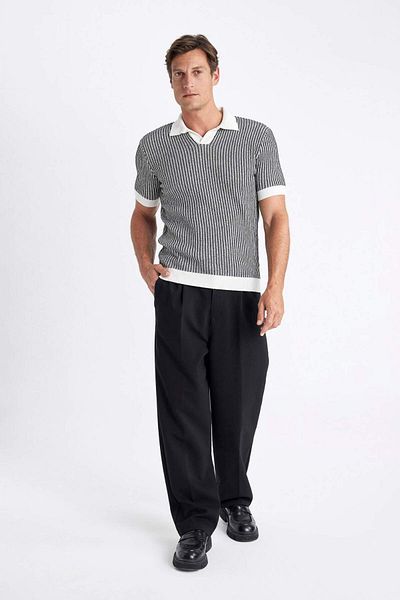 DeFacto Standard Fit Regular Fit Polo Neck Striped Short Sleeve Knitwear T-Shirt C9321Ax24Sm