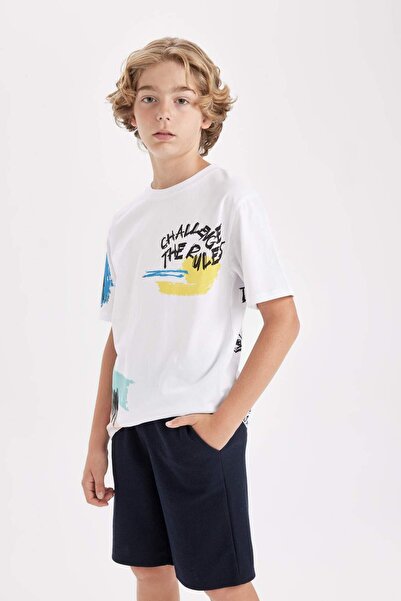 DeFacto Boy's 2-Piece Set Crew Neck Printed Short Sleeve T-Shirt Shorts D1159A824Hs