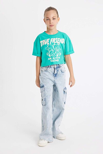 DeFacto Κοριτσίστικο μπλουζάκι με κοντό μανίκι με λαιμόκοψη D1962A824HS