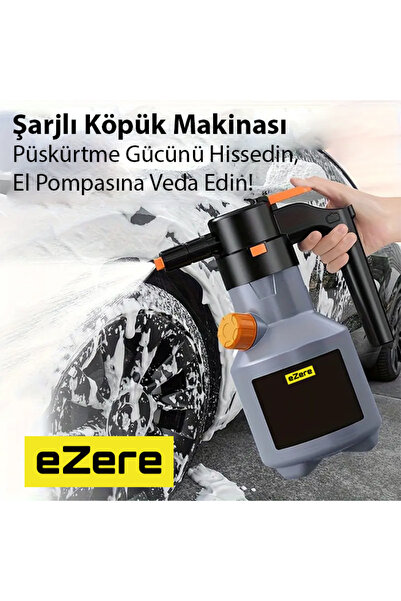 EZERE 2L Yüksek Basınçlı Şarjlı Köpük Makinası Oto Yıkama Pompası Köpük Püskürtücü GRİ