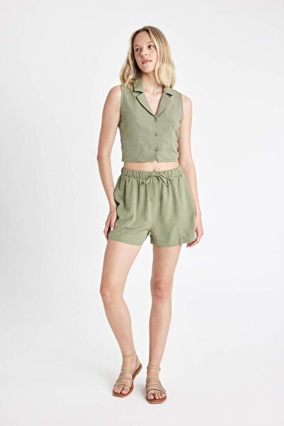 DeFacto Regular Fit Normal Bel Keten Karışımlı Şort D0967AX24HS