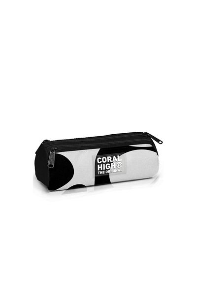 Coral High Black and White Patterned Three Compartment Pencil Bag 11187