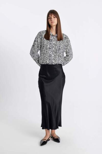 DeFacto Hladká dlouhá viskózní saténová sukně s vysokým pasem – A-Line 100% Maxi délka D3904Axns