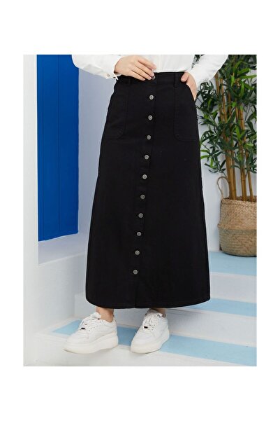 VELLICHOR Φούστα Gabardine με κουμπιά μαύρη-