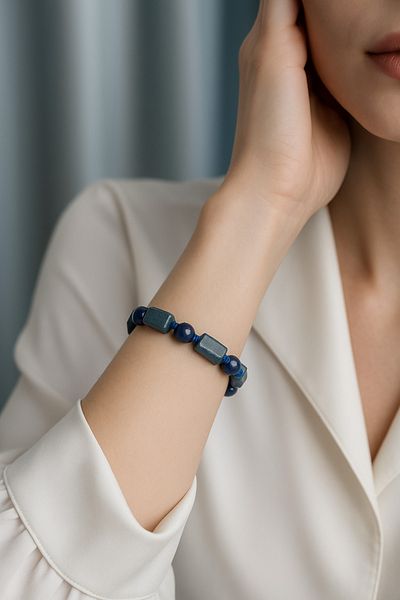 OSMANLI DEĞERLİ TAŞ Certified Dumortierite-Lapis Lazuli Natural Stone Adjustable Macrame Bracelet
