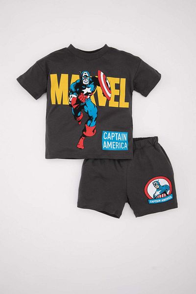 DeFacto Baby Boy 2-Piece Set Marvel Comics Combed Cotton Short Sleeve T-Shirt Top Elastic Waist Short Shorts Bottom C7854A52