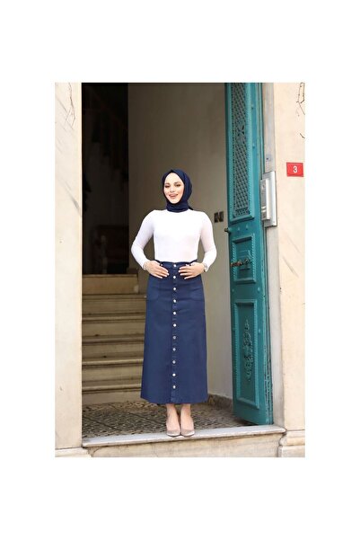 VELLICHOR Φούστα Gabardine με κουμπιά σε μήκος Navy Blue